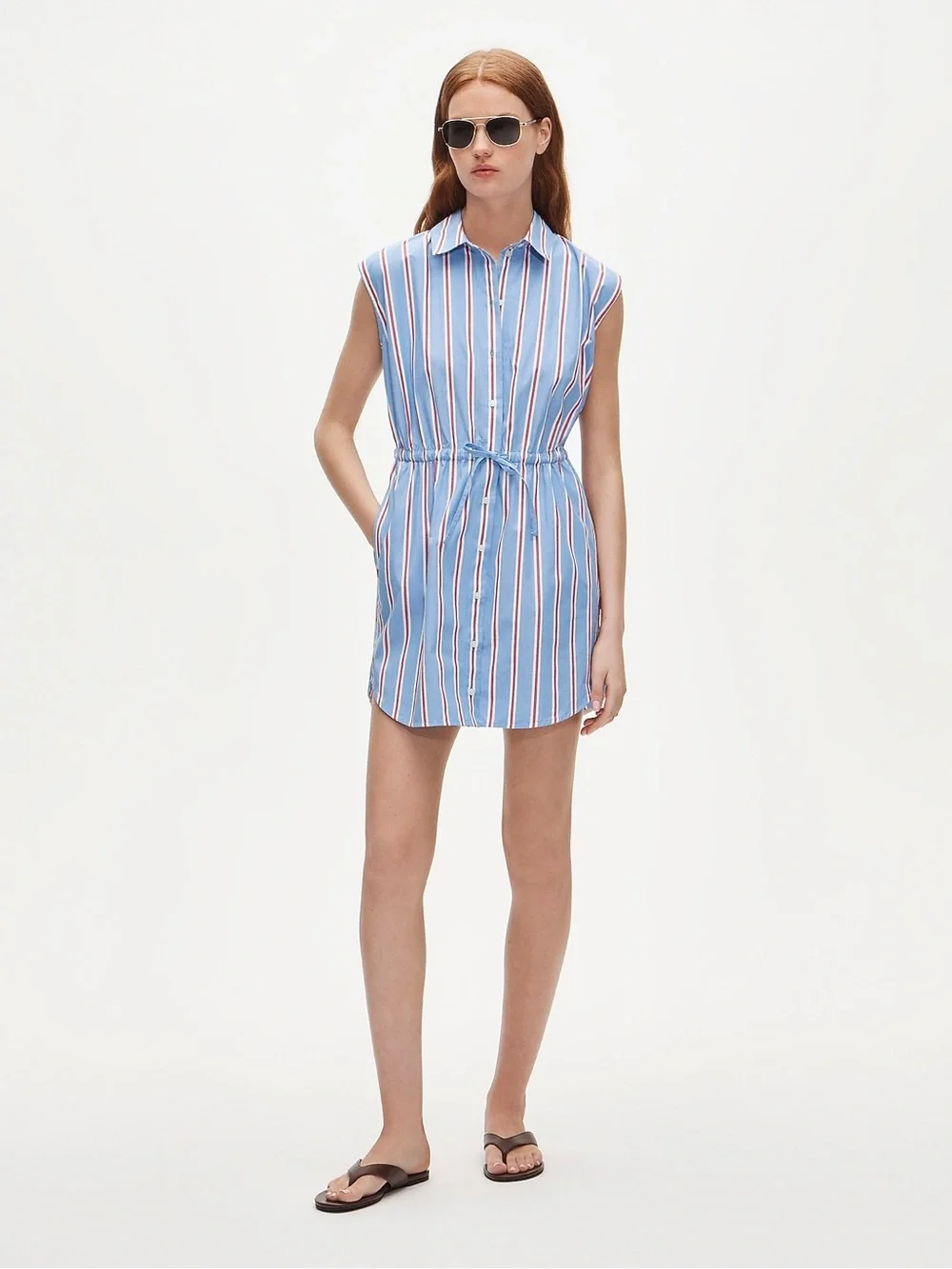 J.Crew Sleeveless Shirtdress Womens 8 Blue Red Striped NWT CW436 Drawstring